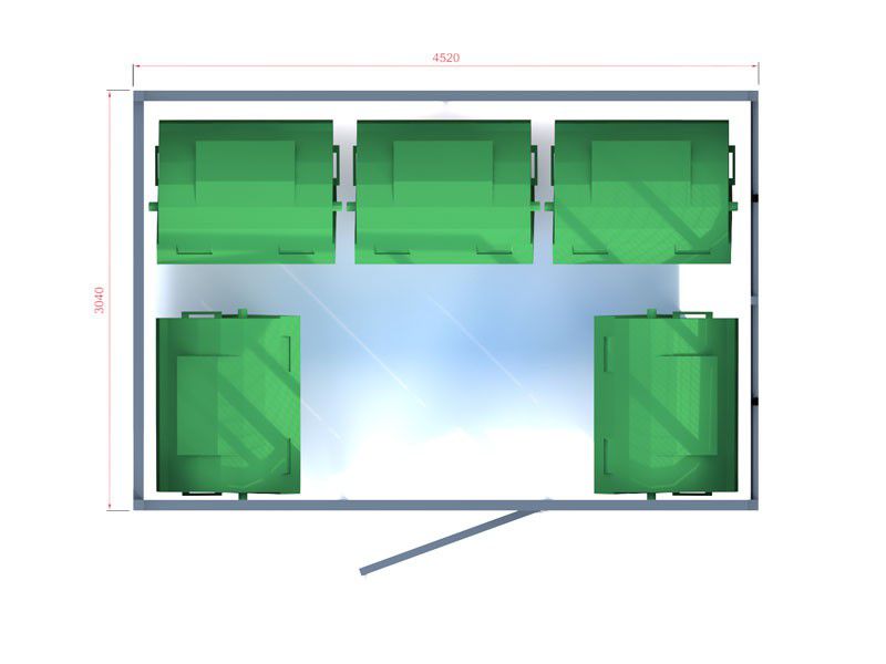 Wiata śmietnikowa SAWA III, 5x1110l/452x304cm, oszalowanie siatka+drewno